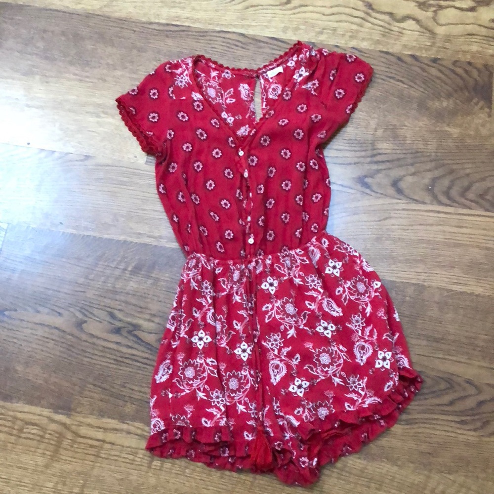 Hollister Red Floral T-Shirt Romper